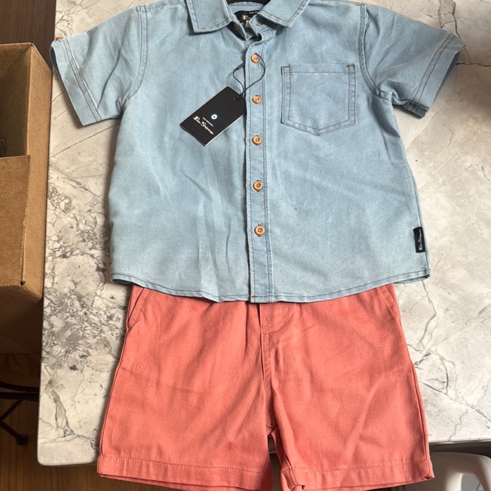 Ben Sherman Blue and salmon color Matching Set Lightweight Summer Style
